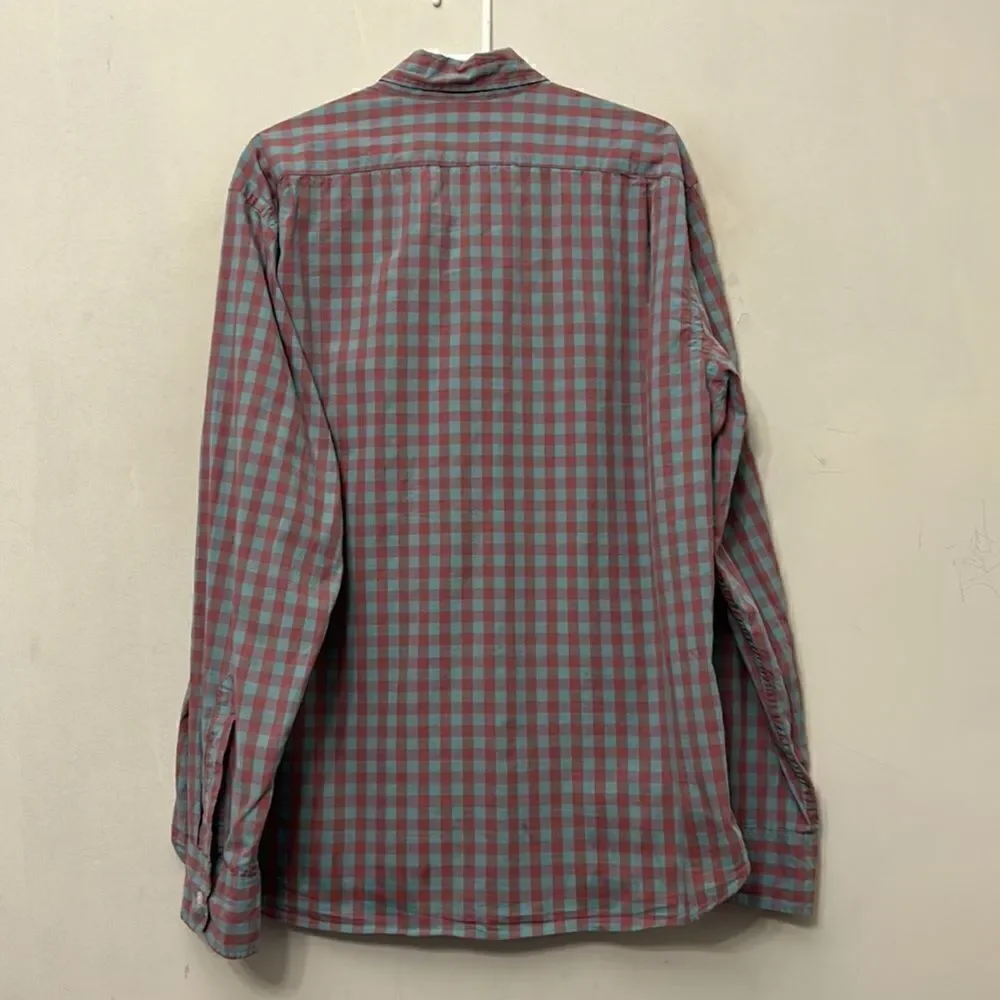 J Crew flex washed classic fit blue pink checkered button down shirt Size XL